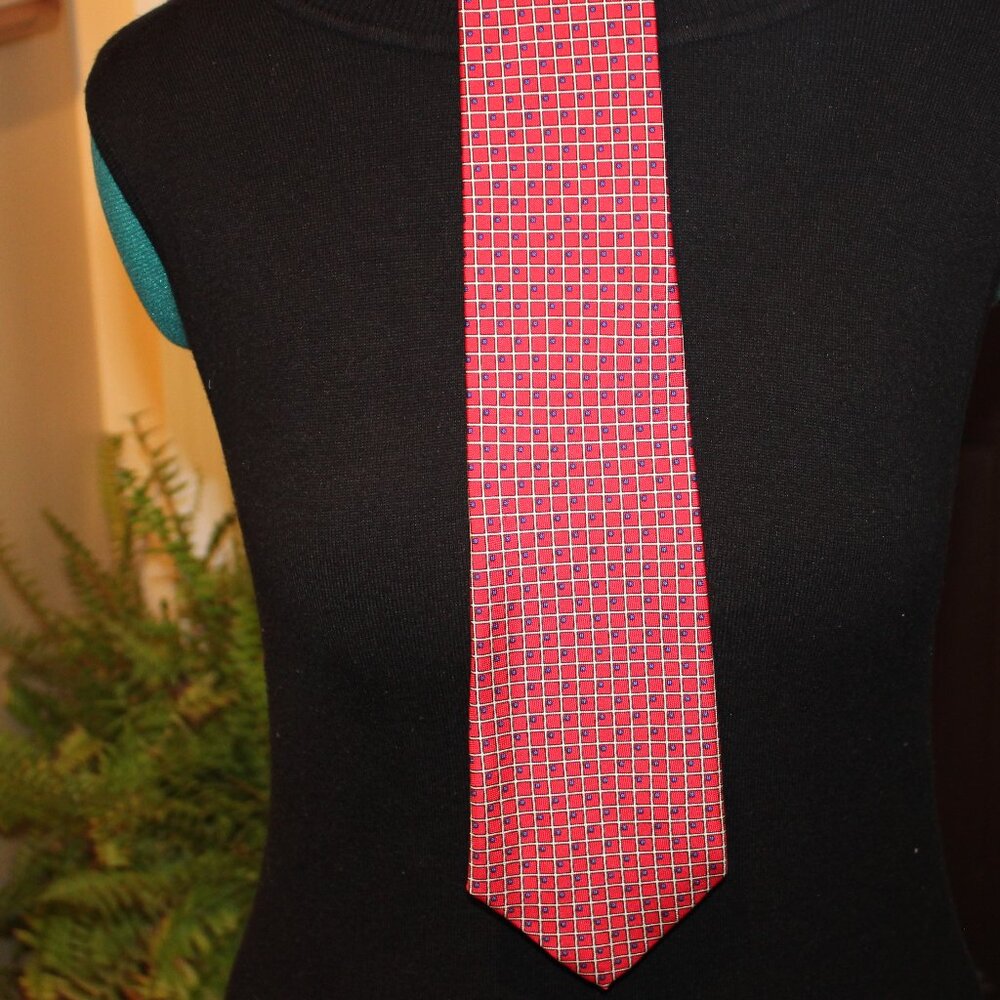Lauren-Ralph Lauren NeckWear Vintage LRL Geometric Red Black and White Silk Tie